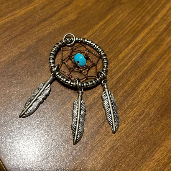 Dream catcher with blue stone necklace charm - Picture 1 of 3